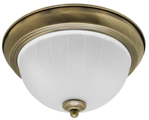 Long Life Lamp Company Flush Mounted Brass Ceiling Light Frosted Glass Dome Shade Metal Surround IP44 Bathroom, Home (Brass H3120)