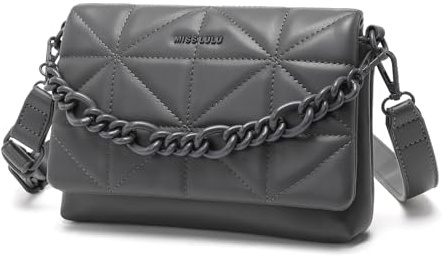 Miss Lulu Pequeños bolsos de hombro para mujer, bolsos acolchados clásicos suaves con correa ancha de cuero PU impermeable bolso de hombro para teléfono móvil como regalo para niñas, gris oscuro