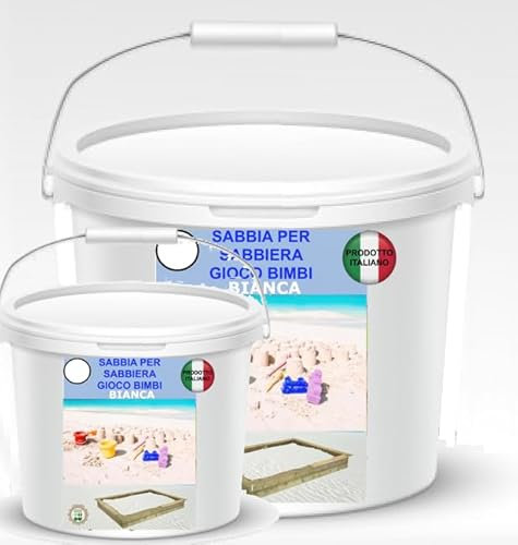 Sabbia Gioco Bambini in Pratico Secchio Colore Grigio o Bianco Caraibico Ideale Sabbiere Anche per ACQUARI E Animali (8 kg BIANCHISSIMA)