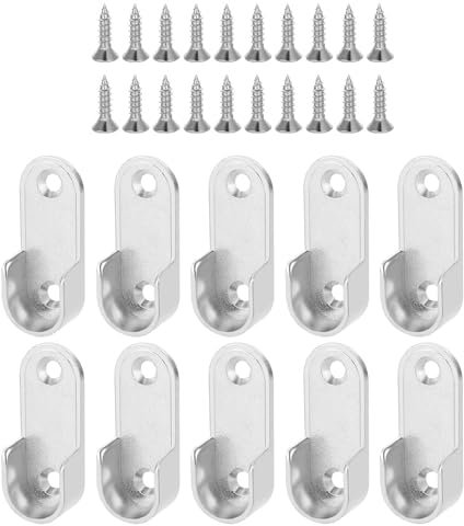 10 Pièces Supports de Rail de Garde-Robe, Support Mural pour Tringle À Vêtements, Livré Avec Des Vis, Convient aux Armoires et Tringles À Vêtements - Argent