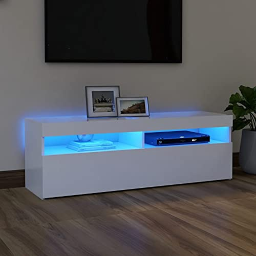 TJROO LED TV-Schrank, Weiß, 120x35x40 cm, Mehrschichtholz, TV-Ständer, Vitrine, Schrank