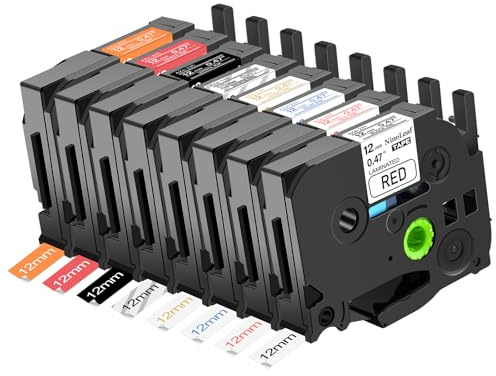 NineLeaf 8x kompatible Brother P touch Bänder 12mm 0,47 TZe-231 TZe-232 TZe-233 TZe234 TZe-135 TZe-335 TZe-435 TZe-635 TZe TZ Ptouch Schriftband für PT-H105 PT-H110 PT-P300BT H100LB Etikettendrucker