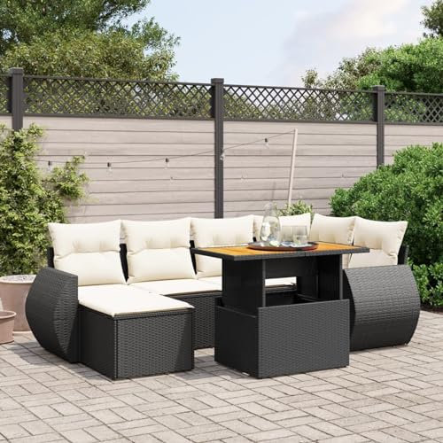 SECOLI XXL Polyrattan Lounge Garten Loungemöbel Set Terrassenmöbel Gartenlounge Ecksofa Garten Gartenmöbel-Set Sitzgruppe PolyRattan Ecklounge Gartenmöbel Lounge Set Schwarz 7-TLG-Type-379