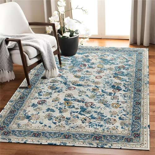 RUGMRZ Teppich Schlafzimmer Klein 200x280CM für Flur Wohnzimmer Blau Kinderzimmerteppich mit Retro-Blumenmuster