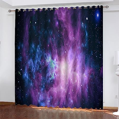Schattierung Vorhänge Lila Rauchstern 3D Druck 2Er Set Isolierung Schalldichte Kinder Gardinen Blickdicht Mit Ösen Vorhang Fenster Für Wohnzimmer Schlafzimmer Balkon -5S4Y5J7E1T0