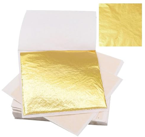 Joselin 200 STK. Goldblätter Goldfolie für Kunstvergoldung, Mehrzweck 8,5x8 cm Metallgoldblätter, Goldflakes