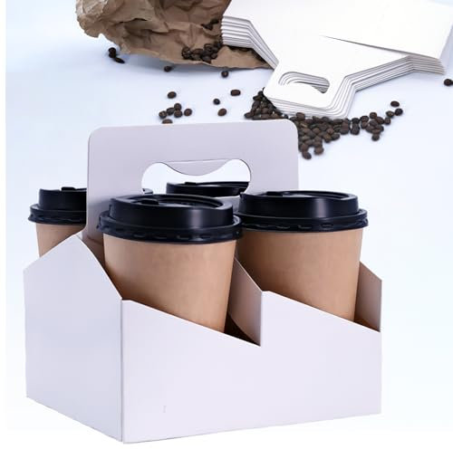 Lot de 30 porte-gobelets avec poignée, porte-gobelets jetables en carton kraft pour boissons froides/chaudes, porte-boissons pour plats à emporter, café et restaurant (4 tasses)