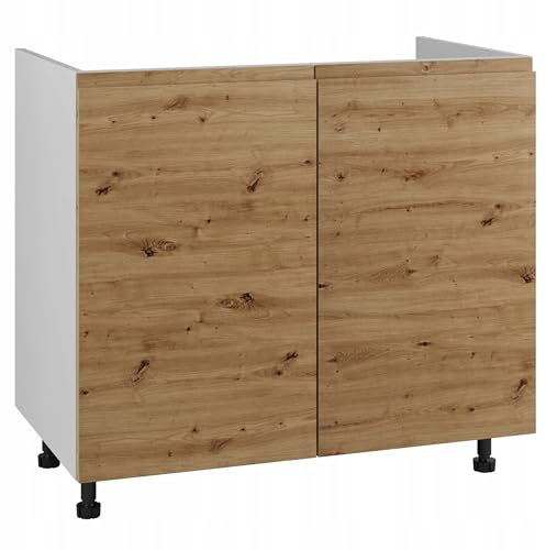 Laclar Küchenschrank Unterschrank 90 cm für Spüle LUGO - Grifflos mit gefrästen Griffen - MDF Fronten - ohne Arbeitsplatte - Selbstmontage - Artisan-Eiche