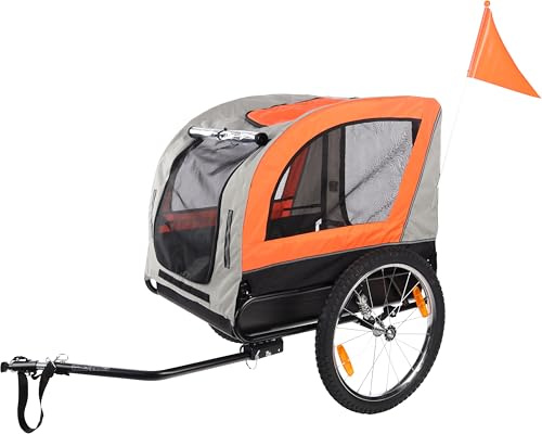 Flamingo Fahrradanhänger Jolene Grau & Orange - 77,5x58x67cm - Mit Kunststoffwanne, breite Räder und 2 verstellbare Federungen - 2 Fahrradkupplungen und Befestigungssystem mit Sicherheitsverriegelung