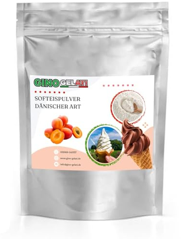 Gino Gelati Dänisches Softeis Pulver, fruchtiger Geschmack, verschiedene Geschmacksvarianten, schnell und einfach Zubereitet, Made in Germany, Eis selber machen (1 Kg, Aprikose)