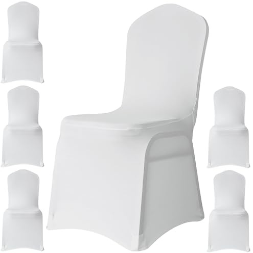 WedDecor Wedding Chair Covers Spandex Stretch Slipcovers, White, Set of 6 | Removable Washable Slipcovers Universal Fit Protective Dining Chair Cover for Banquets Ceremony, Hotel & Events