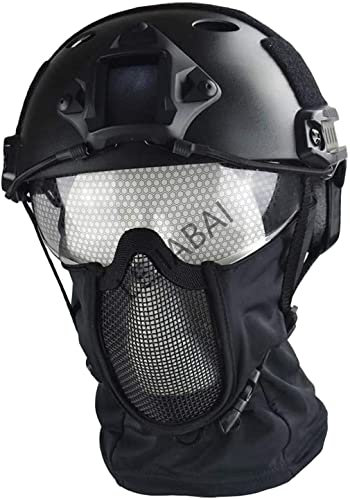 ANSNOW Casco Rápido Táctico Multifuncional Tipo Pj con Versión de Gafas Protectoras Contra el Sol Y Máscara de Malla Estilo Ninja de Diseño Plegable con Protección Facial Completa