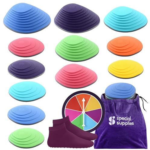Special Supplies Stepping Stones for Kids Indoor and Outdoor Balance Blocks Promote Coordination, Balance, Strength Child Safe Rubber, Non-Slip Edging (Multi-Color, 12)