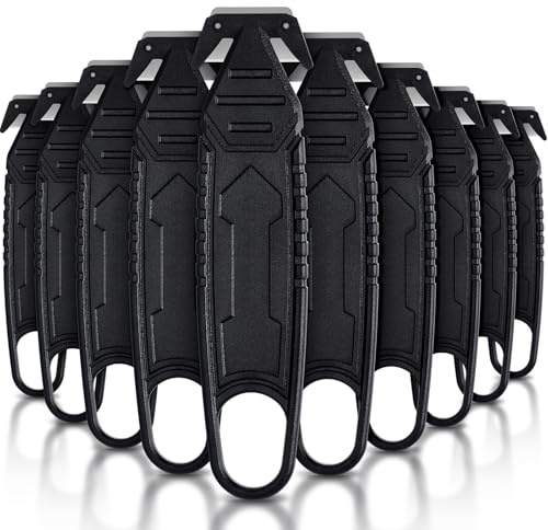 Therwen 10 coltelli di sicurezza in acciaio inox, lama a scomparsa, apri pacchetti con nastro splitter per cartone, lettere, cinghie per borse da lavoro (nero)