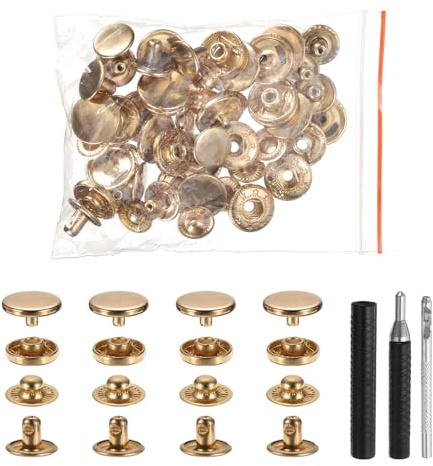 sourcing map Juego de 50 cierres a presión de cuero de 12,5 mm, remaches de cuero con 3 herramientas de ajuste para ropa, chaquetas, jeans, bolsos, color dorado