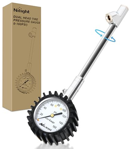 Nilight Tire Pressure Gauge 160PSI Heavy Duty Stainless Steel Dual Head Air Pressure Chucks ANSI B40.1 Certified Large 2 Dial Wheel Checker for Truck Semi Truck ATV Motorhome Cars & RV Accessories