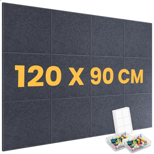 Lot de 12 grands tableaux muraux en liège - 120 x 90 cm - Avec 60 punaises - 50 pastilles adhésives sûres et amovibles - Tableau d'affichage décoratif pour le bureau, l'école et les loisirs