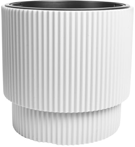 B2C Plant Pots Flower Planter 7 Colours 2 sizes Tall Wavy Plastic Pot Boho Elegant Textured Plastic Lightweight Home Garden Patio (White, 40cm - 38L)