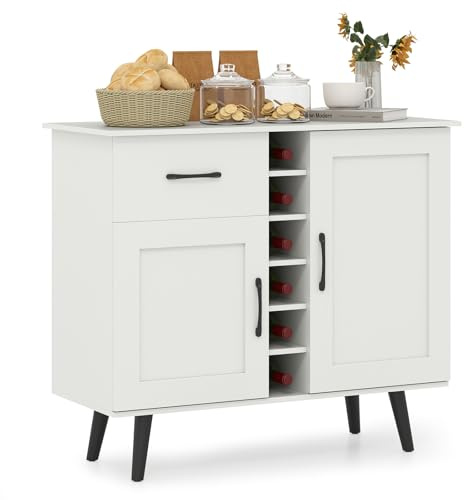 RELAX4LIFE Mobile Bar per Vino, Credenza con 2 Ante e 1 Cassetto, Porta Bottiglie da 6, Ripiani Regolabili, Credenza con Spazio per Vino per Cucina, Sala da Pranzo, Soggiorno