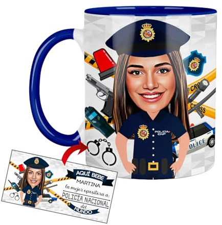 Kembilove Tazas personalizadas de policia - tazas de cafe - tazas originales para regalar - tazas desayuno - Héroes de la seguridad en proceso - Opositores - Caricatura (Policía Nacional Mujer)