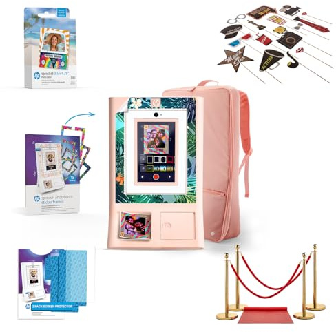 HP Sprocket Photo Booth Machine Instant Color Photo Printer (Pink) + Zink Paper (100 Sheets) + Red Carpet (1) + Case (1) & more