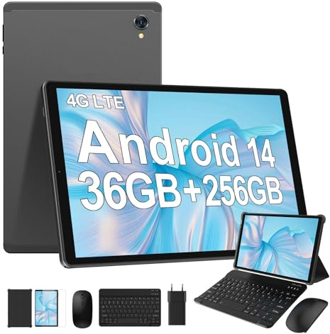 LEVIRTU 10,4 Zoll Android 14 Tablet 36 GB RAM + 256 GB ROM (2 TB TF) Octa-Core 2.0 GHz, 2K FHD, 4G LTE + 5G WiFi, GPS, 13 MP + 8 MP, 8000 mAh, Widevine L1, Tablet Touchscreen mit Tastatur, Schwarz