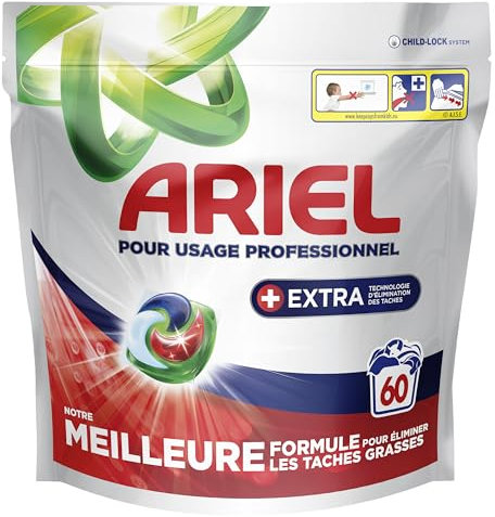 Ariel Professional Capsules de Lavage All-in-1 Original 60 lavages, Efficace sur tous les types de taches de graisse