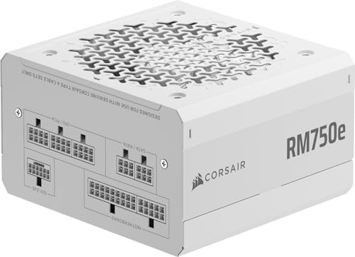 CORSAIR RM750e (2025) Alimentation ATX Entièrement Modulaire à Faible Bruit avec Câble 12V-2x6 – Compatible ATX 3.1 et PCIe 5.1, Efficacité Cybenetics Gold, Condensateurs Résistants à 105°C – Blanc