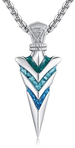 DAYLINLOVE Pfeilspitze Halskette für Männer S925 Sterling Silber Türkis Pfeilspitze Anhänger Wikinger Pfeilschmuck Geschenke für Frauen Herren
