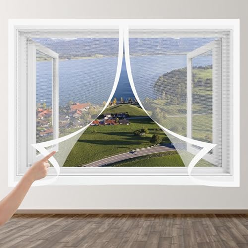 Mosquitera para Ventanas Correderas 53 x 105 cm sin Taladrar Cortina Magnética de Malla Suave Protección Contra Insectos para Todas Puertas y Ventanas, Blanco