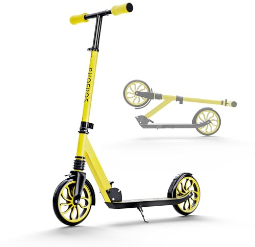 PHOEROS Tretroller für Kinder 6-12 Jahre,Jugendliche&Erwachsene.Leichter Aluminium Cityroller für Teens,Jungen&Mädchen mit 200mm Großrädern,Faltbar,3-Fach Höhenverstellbar,Stoßdämpfung.