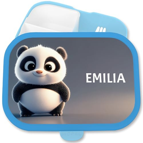 Brotdose Kinder Campus für Mepal - Panda Brotbox mit Name Jausenbox Pandabär Vesperbox Kindergarten Geschenke zur Einschulung Geschenkidee Schulkind I Schulanfang I Schule - 750 ml - Blau