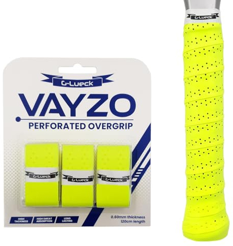 Vayzo Overgrip für Padel & Tennis Schläger perforiert – Übergriffband rutschfest & schweißabsorbierend – für Badminton, Squash & Pickleball – 3er & 12er Set in mehreren Farben (Neon-Gelb, 3er Set)