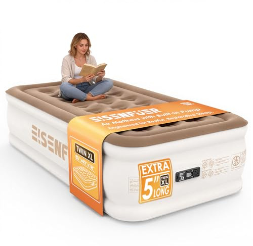 Air Mattress Twin XL (Extra Long) with Built-in Pump – 18 Raised Inflatable Bed with High Speed Built-in Pump, colchón inflable, Carry Bag, Cozy Guest Air Bed for Sleepovers, Glamping, Moving