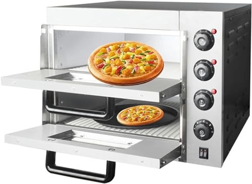 XSDAJSD Forno per Pizza Commerciale da banco, Doppio Piano da 14, Forno Elettrico per Pizza in Acciaio Inox da 3000 W con Pietra e ripiano, Macchina per Pizza Multiuso per Interni per Ristorante