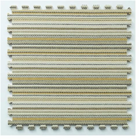 JNTFNE Playmat 12x12 Foam Floor Tiles 10 Pieces, Cotton and Linen Top Interlocking Carpet Tiles, Square Puzzle Play Mats for Bedrrom, Living Room(Beige Stripes)