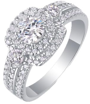 WAHZAUS Anillos de compromiso de plata de ley 925 con diamantes cultivados en laboratorio para mujer, de 0,5 quilates, certificado IGI, color D-E, claridad VVS, anillo de compromiso de plata de ley