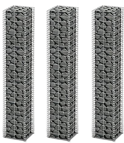 QJBSAVVA Gabionen Set 3 tlg aus verzinktem Stahl 25 x 25 x 150 cm 3,5 mm Draht Robust und Rostfrei für Gartenzaun Hof und Landschaftsgestaltung