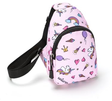 Dzxin Bolsa cruzada para niños, pequeña bolsa de nailon para viajes, bolsa bandolera de dibujos animados (rosa)