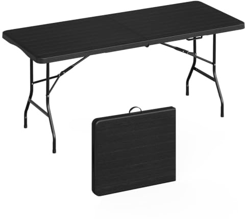 WOLTU Klapptisch 180x74cm, Gartentisch mit Tragegriff, Schwarz | Klappbar, Tragbar, Wetterfest, aus HDPE + Metall, für 8 Personen , Garten Terrasse Balkon