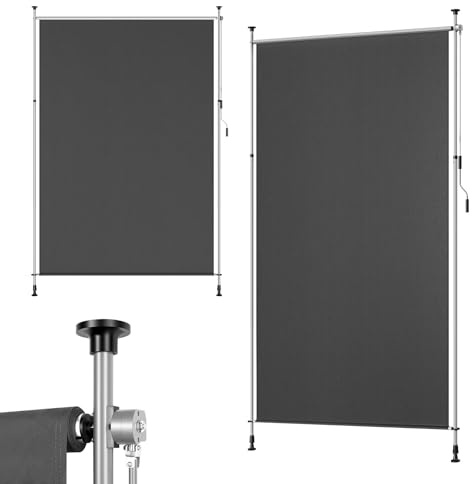 WOLTU Store Vertical Rétractable avec Manivelle, 200x310 cm, Brise-Vue Vertical Balcon, en Tissu Opaque, Protection Solaire, Résistant aux Intempéries, Montage sans Perçage, en Gris