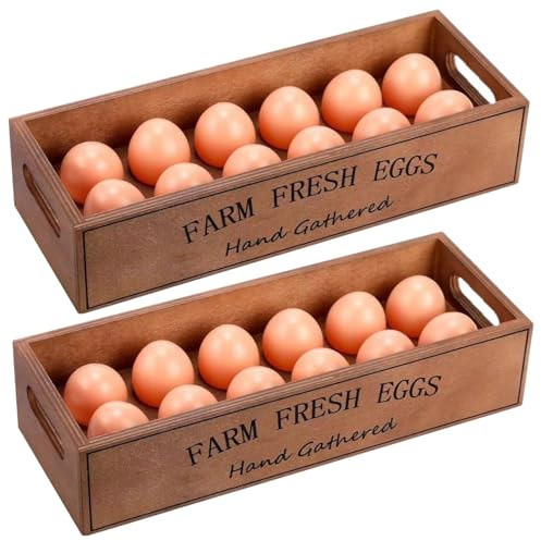 2 Pcs Wooden Egg Holder for Countertop, Stackable Wood Egg Storage Box with Slotted Design for Home Kitchen, Farm Fresh Eggs Display Case