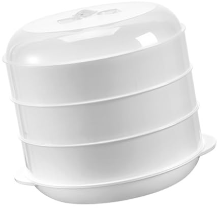BESPORTBLE Vaporiera da Microonde a 3 Strati Coperchio in Pp Bianco, Accessorio Salvaspazio per Cottura a Vapore e Riscaldamento Pasti in Cucina