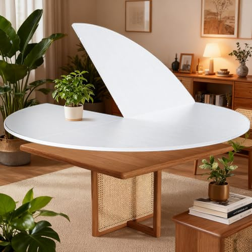 Dernoing Grandi Piano Tavolo Rotondo Pieghevole, Rotondo Ripiano del Tavolo temporanea prolunga 20cm e Più, 1.57cm Legno Spessore del Ripiano del Tavolo, Sostituzione Forma del Piano (whtie, D:121cm)