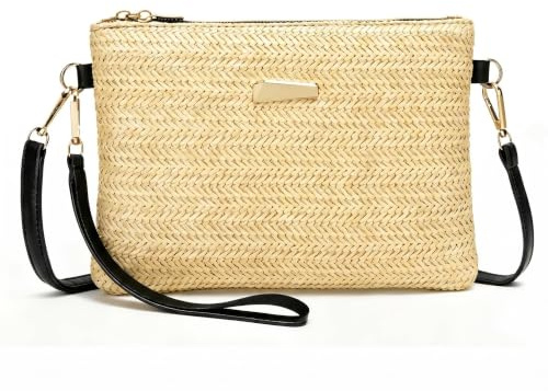 SINJAETRQ Straw Crossbody Bag for Women Summer Beach Holiday Handbag Boho Woven Raffia Purse with Adjustable Strap