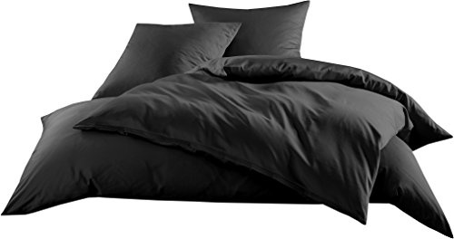 Bettwaesche-mit-Stil Mako-Satin Baumwollsatin Bettbezug Uni einfarbig zum Kombinieren (Bettbezug 200 cm x 220 cm, Schwarz)