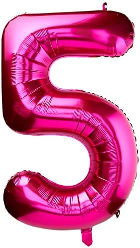Unique Party- Globo gigante número 5, Color rosa, 86 cm (55735) , color/modelo surtido