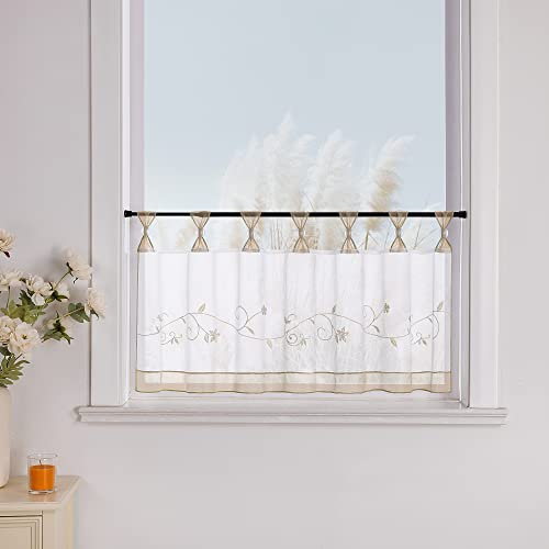 Yujiao Mao 1er Pack Stickblume Schlaufen Scheibengardine kleine Kaffee Vorhang Terri Garn Raffrollo, HxB 45x90cm, Sand