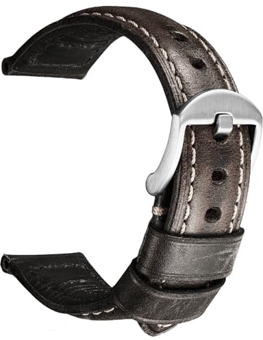 REZERO Bracelet de Montre, Sangle de Montre en Cuir Véritable Cirée à l’Huile Vintage, Épais et Léger Lanière de Montre de Remplacement pour Homme, Femme 18mm 19mm 20mm 21mm 22mm 23mm 24mm 26mm