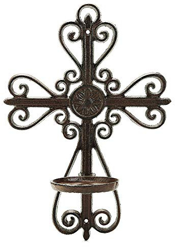Sungmor Cast Iron Wall Candle Sconce, Decorative Wall Cross Candleholder Wall Mount Tealight Flameless Candle Stand, Wall Hanging Pillar Candle Holders Kitchen Dining Living Room Bedroom Patio Decor